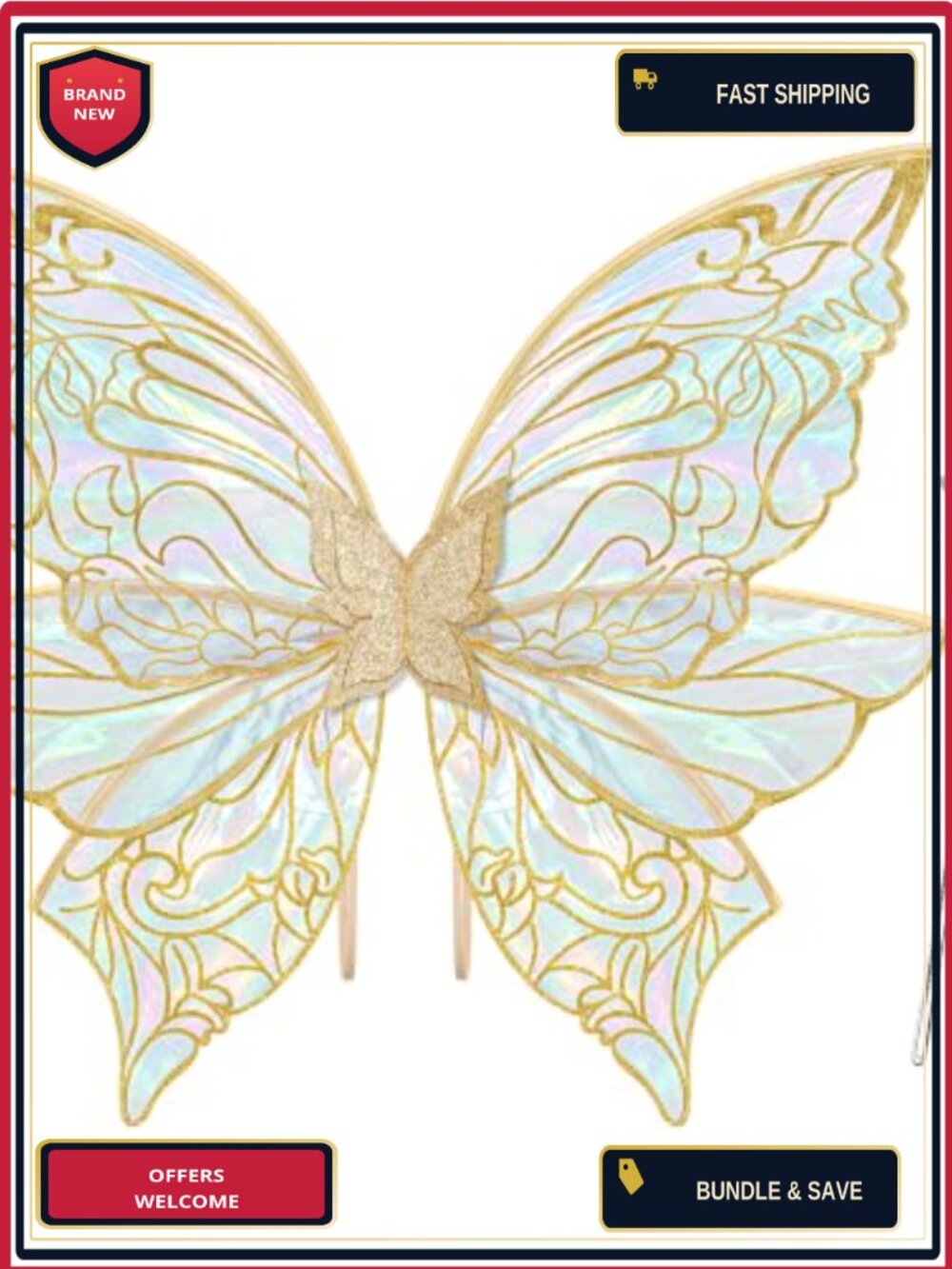 Fairy Wings Adult Women Sheer Organza Glitter Costume Set Star Wand